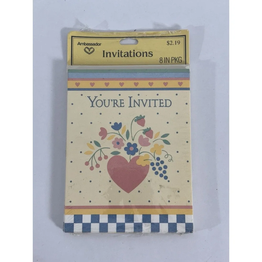VTG NOS Hallmark Invitation Note Cards Cottage Core Hearts Floral 1980s